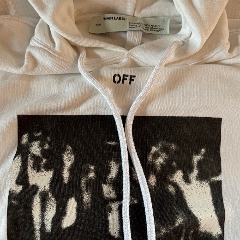 Off White Hoodie with Black Graphic